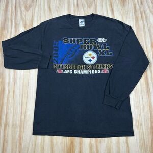 Vintage Pittsburgh Steelers Super Bowl XL Long Sleeve T Shirt Mens L Black Y2K